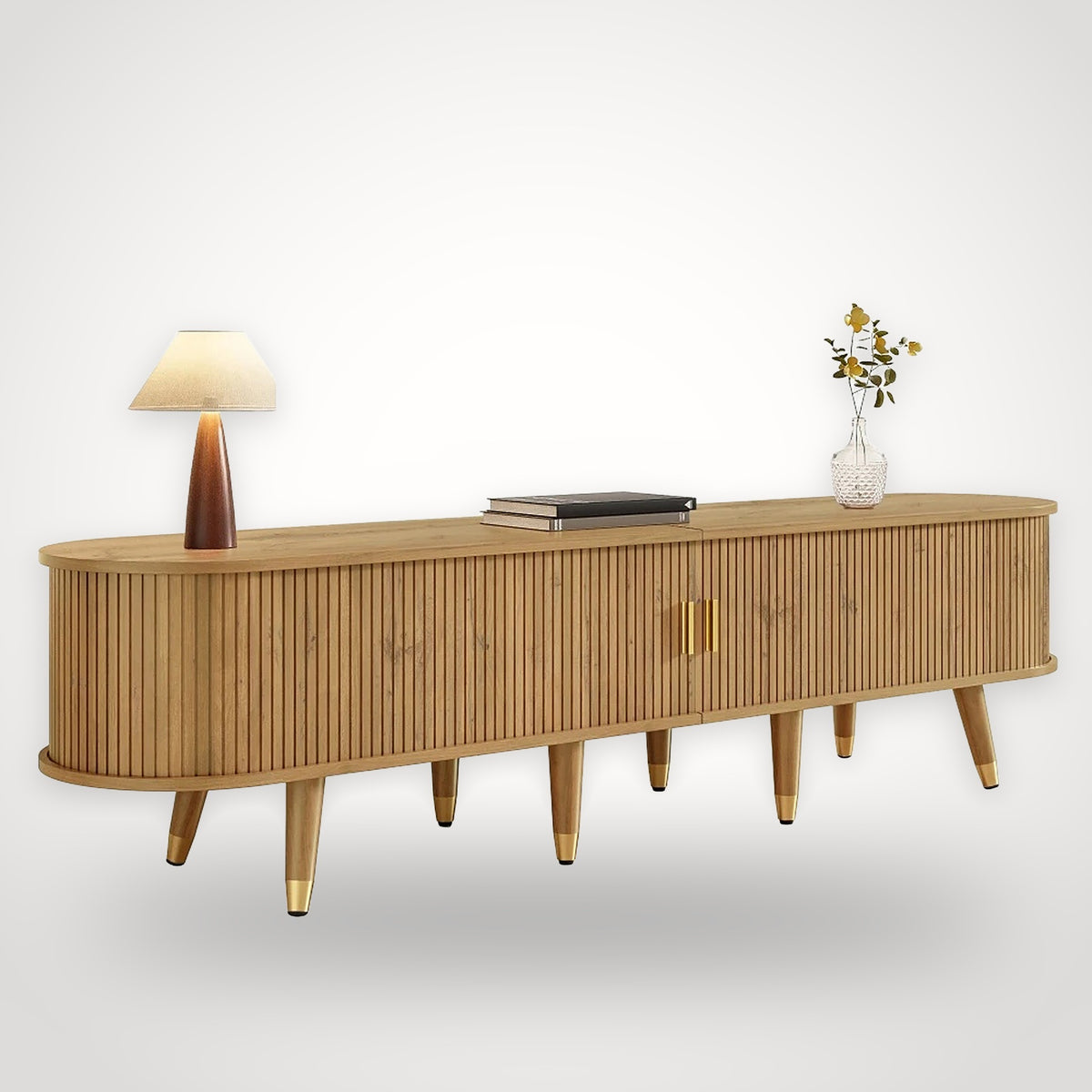 Meuble TV cannelé 175 cm finition bois naturel