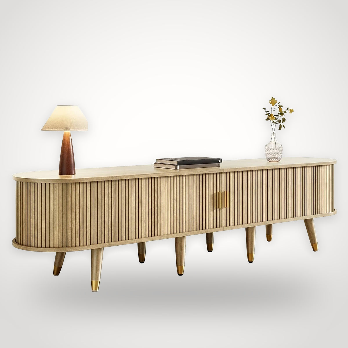 Meuble TV cannelé 175 cm finition chêne