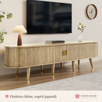 Meuble TV cannelé 175 cm finition chêne – photo 2