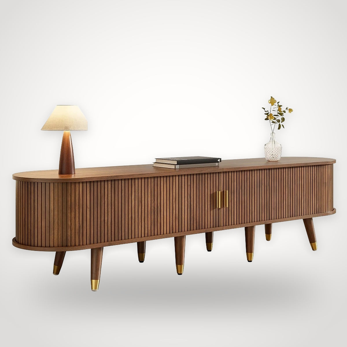 Meuble TV cannelé 175 cm finition noyer