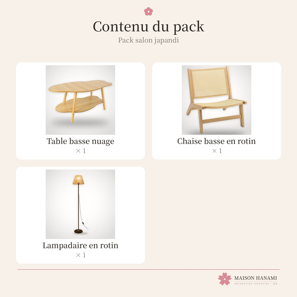 Pack salon japandi : contenu du pack